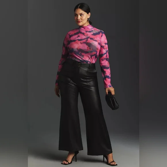 NWT Anthropologie Mesh Turtleneck Mockneck Top Long Sleeve Pink and Purple - Picture 4 of 16